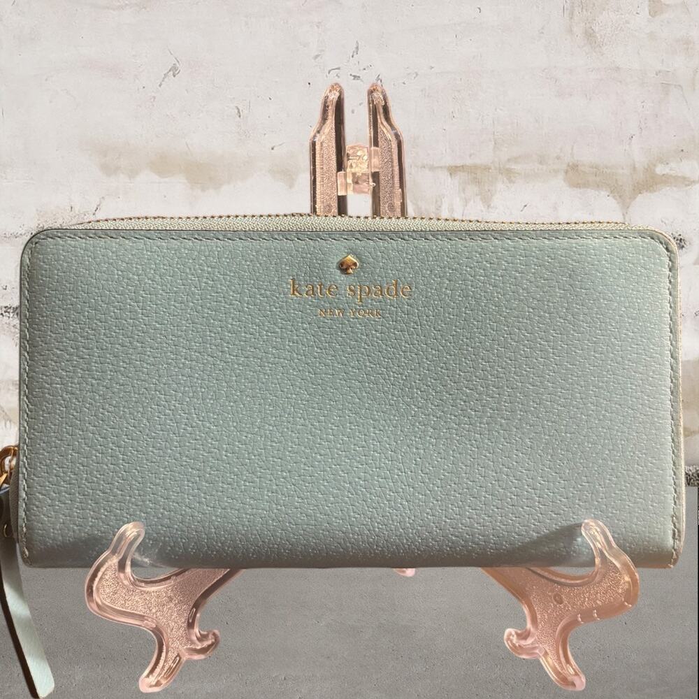 kate spade light blue zip-around pebbled leather wallet EUC - Picture 1 of 6